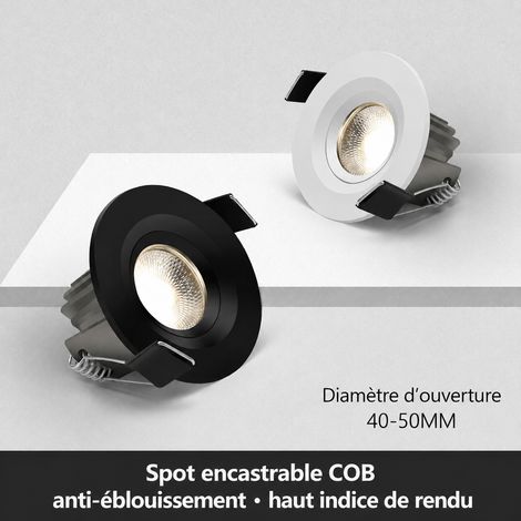 Mini spot encastrable COB 3W noir lumière chaude perçage 40-50 mm noir 3w réf 0347 1 kg – Livraison gratuite (1/5)