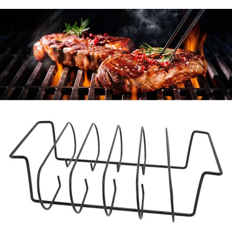 Soporte para parrilla de barbacoa con capacidad para 4 costillas – Estructura de hierro resistente – Ideal para acampar y barbacoas – El conjunto incluye 1 parrilla y 1 cesta (1/5)