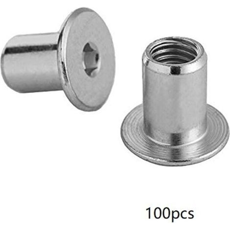 Écrou hexagonal M6 x 15 mm – Acier galvanisé – Tête plate pour clé Allen – Lot de 100 pièces pour connexions visibles (1/5)