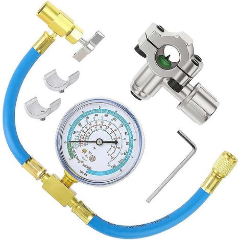Kältemittel-Füllschlauch, Manometer und BPV31-Anstechventil. Kompatibel mit Anschlüssen für R12, R22 und R134A. (1/5)