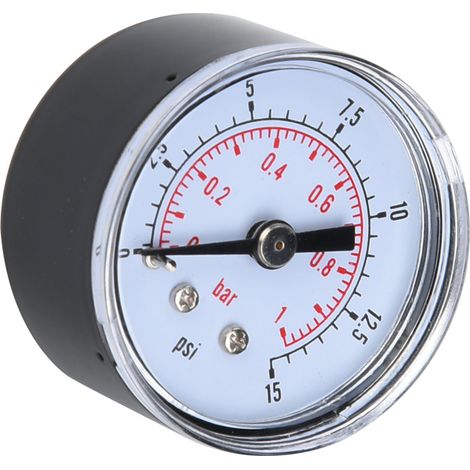 Manomètre mécanique pour air, huile et eau, raccord arrière BSPT 1/8 pouce (0-15 psi 0-1 bar) (1/5)