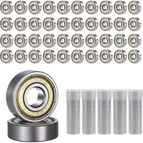 Lot de 50 roulements à billes 608 ZZ - 8 mm x 22 mm x 7 mm - Métal - Double blindage miniature - Roulement à billes 608 ZZ - En acier au carbone - Pour skateboard, roller, rollers (1/5)