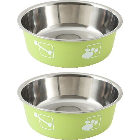 Gamelles pour chien en acier inoxydable de 17 cm, lot de 2, avec revêtement antidérapant en caoutchouc pour l'eau et la nourriture. (1/4)