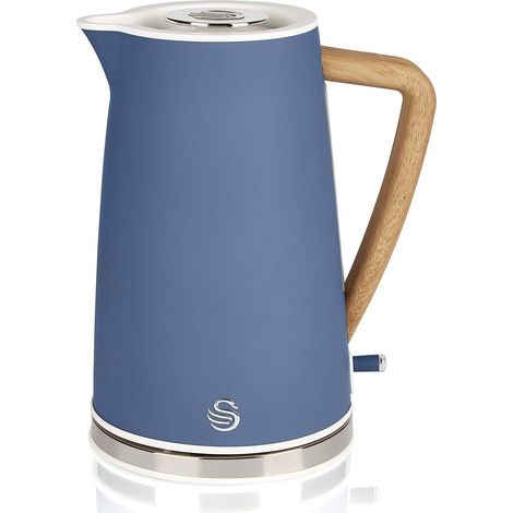 Swan Nordic Bollitore elettrico ultra veloce, senza fili, design moderno, 1,7 l, 2200 W, manico effetto legno, spegnimento automatico, blu opaco
