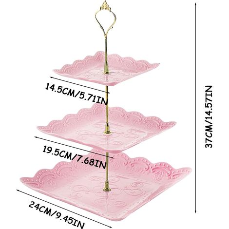 Support À Gâteaux - 3 Niveaux - En Plastique PP - Tige Métallique - Pour Cupcakes Desserts Fruits - Usage Événementiel Et Décoratif - 1 Pièce (1/2)