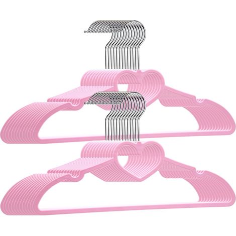 Set mit 20 rosa herzförmigen Kleiderbügeln aus Kunststoff, glatte Oberfläche, stabil, platzsparend, für Kleider/Mäntel/Hemden