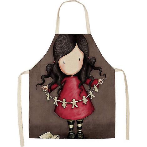 Tablier de cuisine imprimé fille mignonne, imperméable et anti-taches, pour femme, idéal pour la cuisine, le barbecue et le nettoyage ménager.