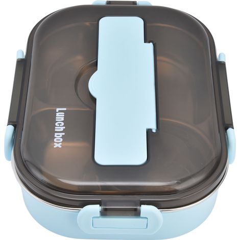 Boîte à lunch portable pour enfants en acier inoxydable 304, 1,3 L, quatre compartiments, bol à soupe, baguettes et cuillère (bleue) (1/5)