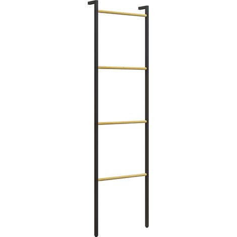Escalera para toallas de acero y bambú negra 49 x 167,5 cm con 4 barras (1/5)