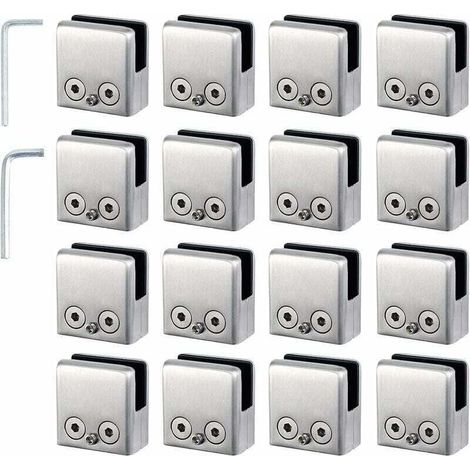 16 PCS Glass Clamps 8-10mm in 304 Stainless Steel, Adjustable Angle for Wall Mirror Mounting, for Stair Railings, Pool Fences