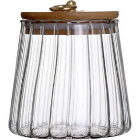 Noix de café en verre Bocal de rangement hermétique Pétale Récipient décoratif avec couvercle en bambou Poignée en métal facile à saisir 700 ml (23 oz) (1/5)