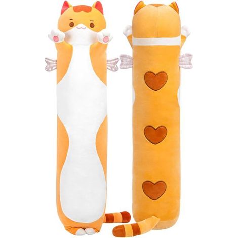 Peluche chat géant 70 cm, coussin long kawaii, oreiller moelleux et doux, cadeau anniversaire enfant et déco chambre, orange (1/5)