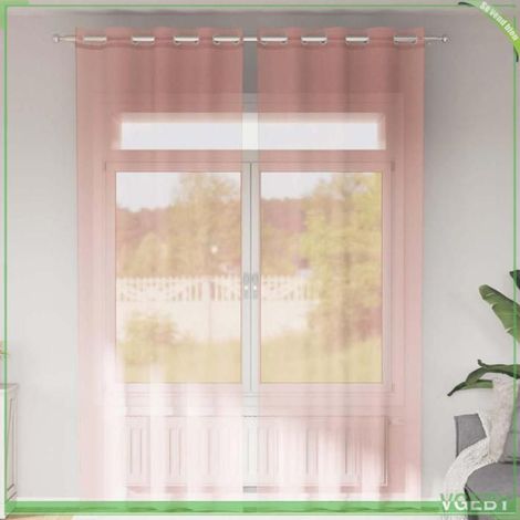 Rideaux en voile - FAFEISY - 4102100 - Rose - 140 x 300 cm - 2 pcs - 8 œillets (1/5)