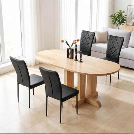 4er-Set schwarze Esszimmerstühle aus Kunstleder und Metall OKWISH (1/5)