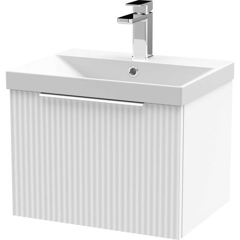 Hudson Reed Fluted Wall Hung 1-Drawer Vanity Unit with Basin 3 500mm Wide - Satin White (1/5)