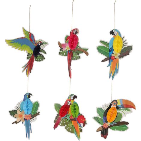 Lot de 6 pendentifs perroquet en nid d'abeille, accessoires de décoration pour fête hawaïenne-23.5X20.5CM (1/2)