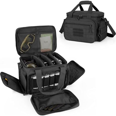 Sac Tactique de Rangement Oxford Noir 36,8 x 25,9 x 23 cm – Sac Bandoulière MOLLE Multi Poches avec Séparateurs Rembourrés et Fentes Élastiques, Organiseur Chasse / Tir / Premiers Secours / Accessoire (1/3)