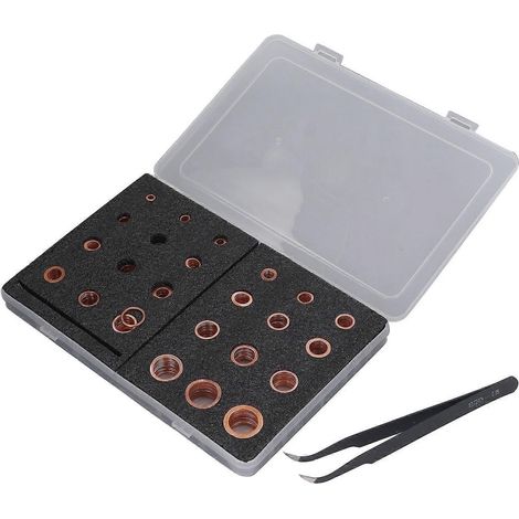 Ensemble de 396 disques plats et ronds en cuivre rouge, de 24 tailles différentes, comprenant une boîte en plastique et une pince à épiler.
