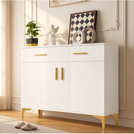 Credenza 80x35x79,5 cm bianca in pannelli di legno con contenitore - FLORAGRACE (1/5)