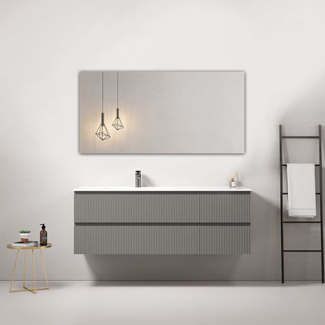 Mobile bagno sospeso cannettato 140 cm Grigio Londra Lavabo a Sinistra in Resina Specchio Quadro - Fiji Paint (1/4)