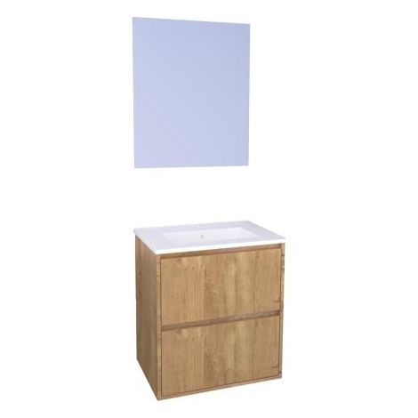 ONDEE ZEN - Meuble de Salle de Bain BELIS - A suspendre - Miroir Suspendu - 60cm - Bois (1/4)