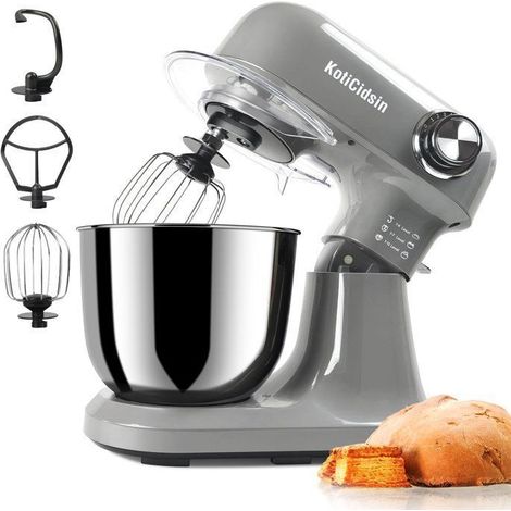Robot Pâtissier Multifonction 1500 W KotiCidsin, 12 Vitesses, Bol Acier Inoxydable 5.5L, 3 Accessoires, Lavable au Lave-Vaisselle