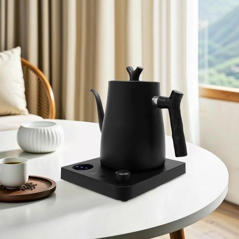 1000W Wasserkocher, 1,0 Liter Intelligenter mit Schwanenhals, Elektrischer Wasserkocher mit Einstellbarer Temperatur Kessel aus Edelstahl 304 Led-Anzeige, Kaffee Tee (Schwarz) (1/5)