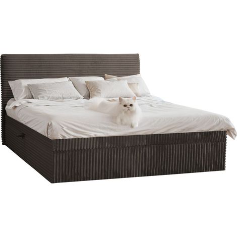Boxspringbett mit bettkasten und topper TRENTO, ohne Bein stoff Plüsch Cord 160x200 cm Braun (1/4)