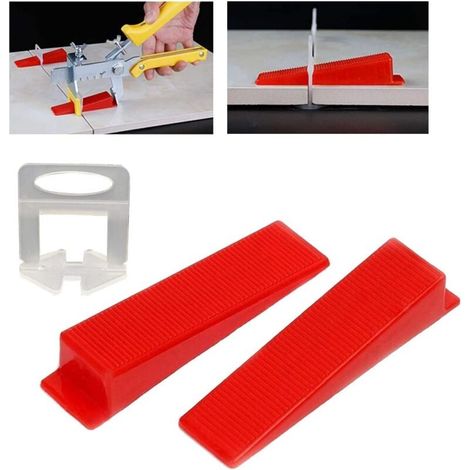 Fliesen-Nivellierklammern, 100 Stück Nivellier-Abstandshalter-Clips, Bodennivellierungssystem + 100 Stück wiederverwendbare Bodenkeile, 3–12 mm Dicke (1/4)