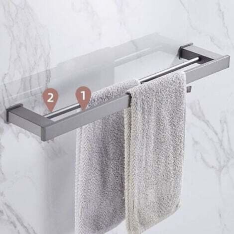 Porte serviette Murale Salle de Bain, Double Barre Porte-Serviettes, Chromé Miroir Poli, 60 cm, Barre porte-serviettes