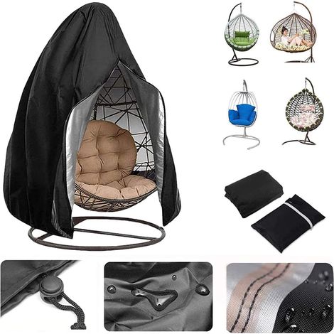 Oxford 210D hanging chair cover, waterproof UV protection, 115x190 cm, black