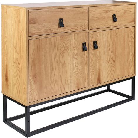 Altobuy – Buffet industriel 2 portes 2 tiroirs – Piétement métal noir – Structure panneaux de particules aspect bois – Dimensions 100x29xH80cm (1/4)