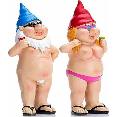 Nains de jardin - Nains de jardin nus et amusants - Petites statues impertinentes - Cadeau de jardin pour la famille et les voisins (une paire) [Classe d'efficacité énergétique A+++] (1/5)
