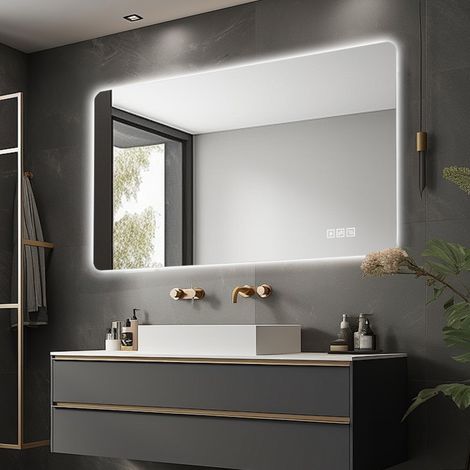 Miroir de salle de bain LED 60x100 cm antibuée avec rétroéclairage, 3 couleurs de lumière, IP44, montage horizontal ou vertical,Argent