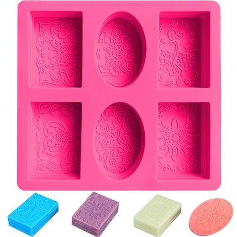 3D-moules en silicone, Wabenform pour les Savons, forme de bougie forme en résine pour la maison de l'Artisanat, rectangulaire, ovale, Silicone, fabriqués à la main Seifenformen, Rose Red (1/5)