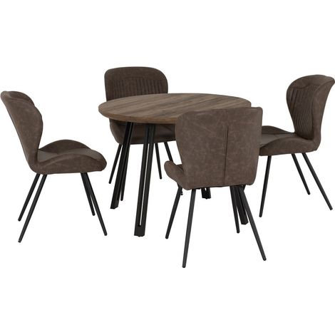 Quebec Round Dining Set (X4 Chairs) - L110 x W110 x H75.5 cm - Medium Oak/Brown