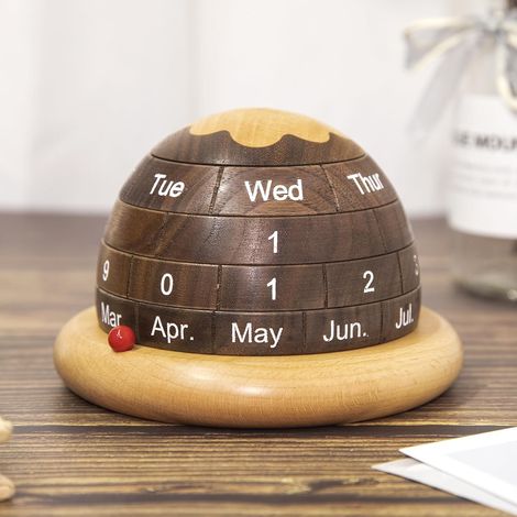 Calendario girevole in legno - Calendario da scrivania - Decorazione per casa e ufficio - Calendario perpetuo sferico - Ornamento creativo (1/5)