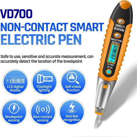 Penna tester multi-digitale, penna di misurazione dell'elettricità, rilevatore di tensione a induzione senza contatto, penna di prova, strumento con display LCD (verde) (1/4)