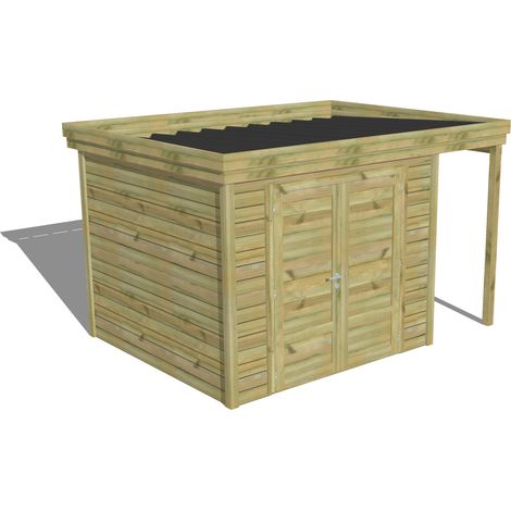 ABRI DE JARDIN bois Pin autoclave 27mm - 3,64x2,64m / 9,6m2 - Bac acier - Abri Français (1/5)