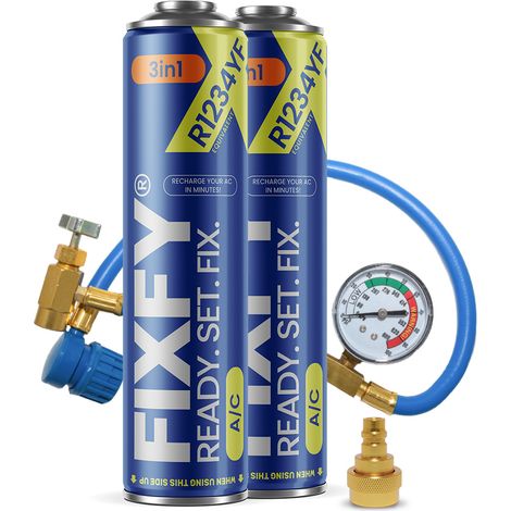 FIXFY 3in1 500ml Klimaanlagen-Nachfüllset - 2x GROSSE KANNE + Schlauch + R1234yf-Adapter (1/5)