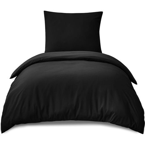 Bettwäsche-Set 155x220cm Mikrofaser Schwarz, 2-teilig, Oeko-TEX, bügelfrei (1/5)