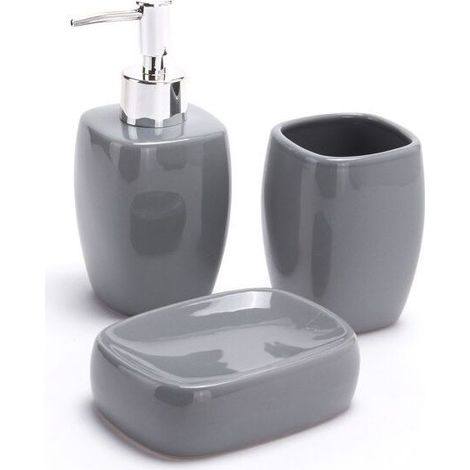 Klassisches graues Keramik-Badezimmer-Accessoire-Set (3-teilig) - Klassisches graues Keramik-Badezimmer-Accessoire-Set (3-teilig) (1/5)