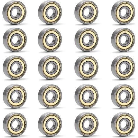 20 rodamientos 608 ZZ, rodamientos de bolas de metal con doble blindaje 608 ZZ, rodamientos de bolas de ranura profunda en miniatura ABEC-7 para impresora 3D (8 mm x 22 mm x 7 mm), plateados (1/5)