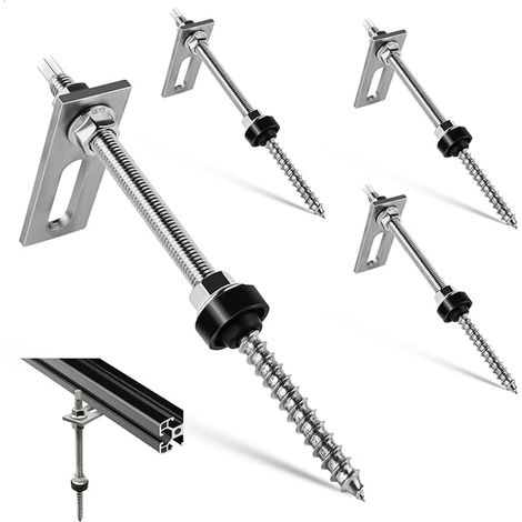 Stainless Steel Solar Panel Mounting Kit, Double Thread M10 x 200 mm with Adapting Sheets, for Photovoltaic Assembly on Steel Tub, Corrugated or Flat Roof (1/5)