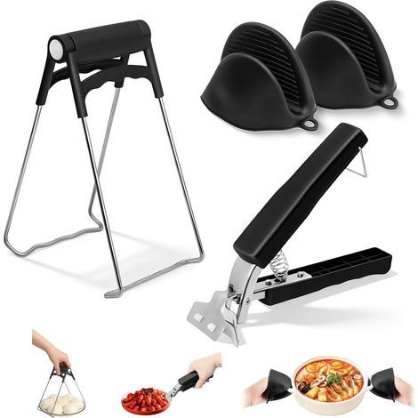 Set of 4 Silicone and Stainless Steel Kitchen Tongs for Air Fryer and Oven - Multifunctional Anti-Scald Tongs with 2 Heat-Insulating Silicone Grips and 2 Heat-Resistant Microwaveable Warming Bowls (1/5)