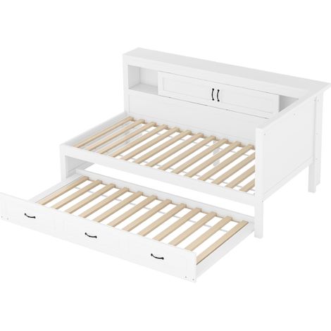 Tagesbett 90 x 200 cm weiß mit Ausziehbett, LED, Stauraum, Steckdose & USB (1/5)