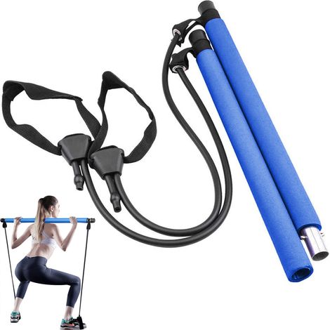 Barre De Pilates - Tube Acier 45/50 cm + Corde Latex 80 cm - Pour Entraînement Corps Entier À Domicile Ou En Déplacement - 1 Pièce (1/5)