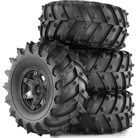 4 Pièces 128 mm 1/10- Beadlock Jante en Caoutchouc Pneu Ensemble pour 1/10 RC Crawler Car TRX4 D90 D110 Axial SCX10 Noir (1/5)