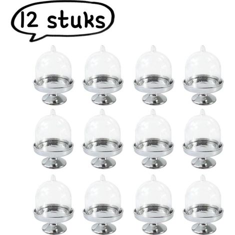 Set of 12 mini transparent plastic lids for cupcakes and macarons, display stands for pastries and desserts, silver color (1/5)