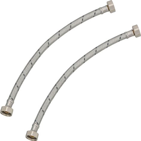 KOTARBAU® Lot de 2 Flexible Robinet 1/2"x1/2" - Tuyau Robinet 40cm - Acier Inoxydable - Rallonge Robinet Cuisine Flexible - Tuyau Robinet Cuisine Flexible - Tuyau Flexible Plomberie - Argent (1/4)